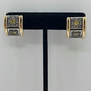 Cubic Zirconia and 925 Silver with 18K Gold Accent Omega Back Earrings